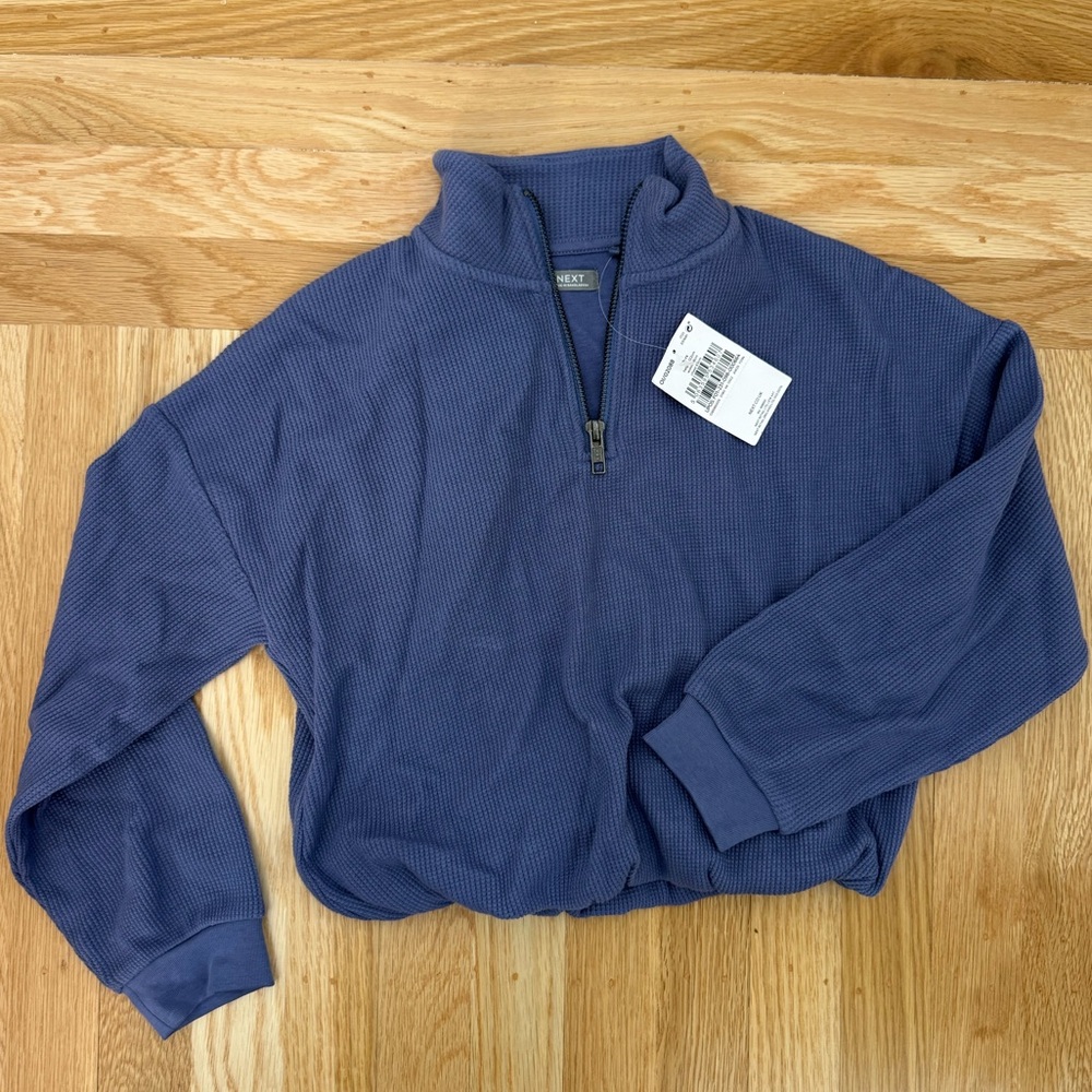 NEXT Girls 5/6 NWT: Quarter-Zip Waffle Knit Pullover - Dusty Blue